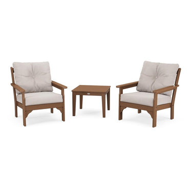 POLYWOOD Vineyard 3-Piece Deep Seating Set - Teak / Dune Burlap